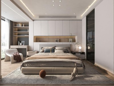 现代极简卧室3D模型下载